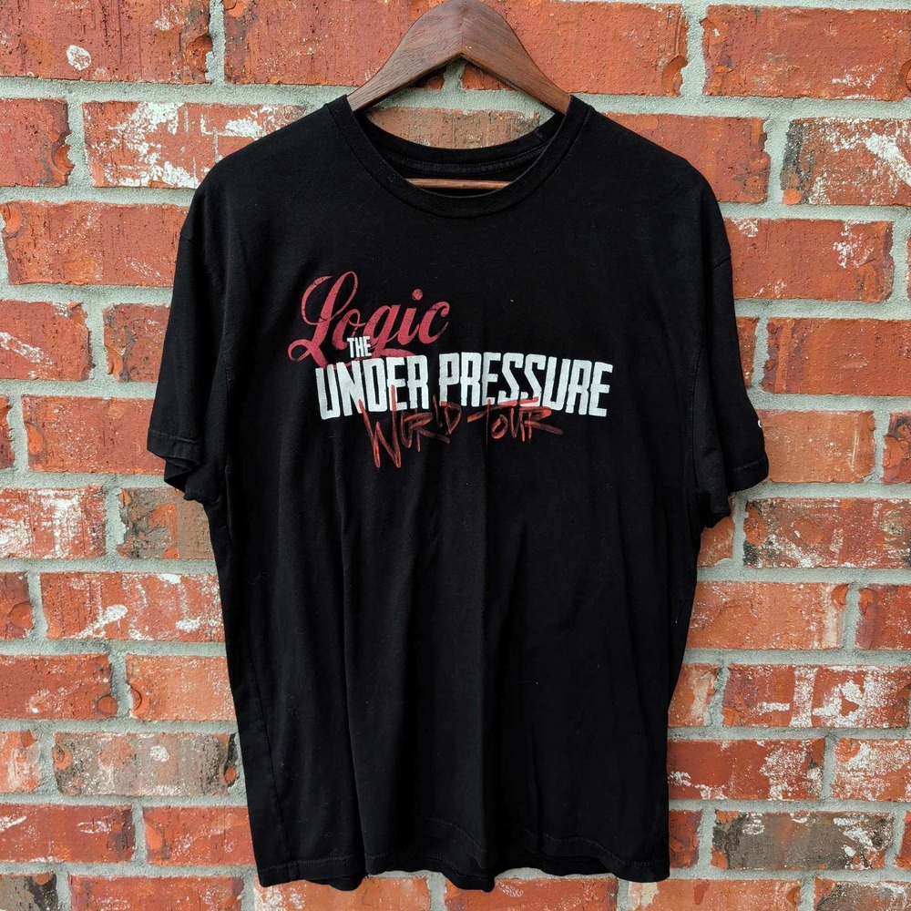 Logic Under Pressure World Tour T-Shirt‎ Mens Large Black Graphic Rap Tee